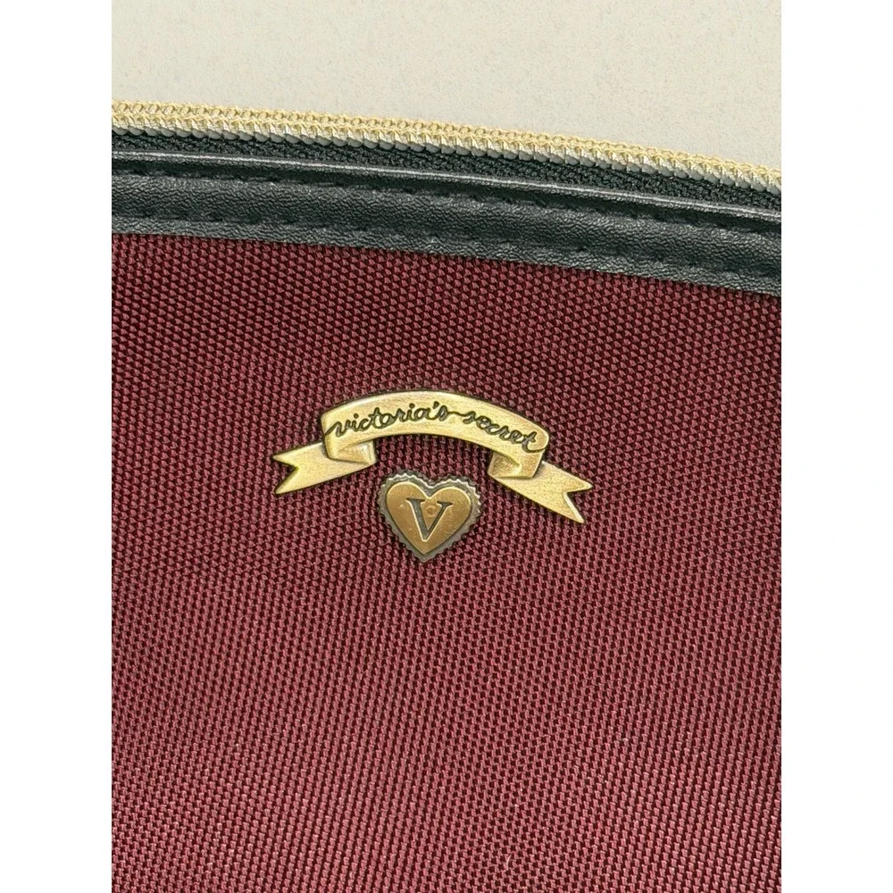 Victoria's Secret Small Maroon/Gold Travel Makeup Bag Case Cosmetic Bag  8